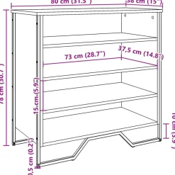 vidaXL Schuhregal Räuchereiche 80x38x78 cm Holzwerkstoff