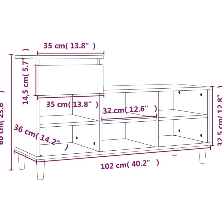 vidaXL Schuhregal Räuchereiche 102x36x60 cm Holzwerkstoff