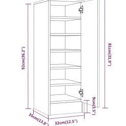 vidaXL Schuhregal Räuchereiche 32x35x92 cm Holzwerkstoff