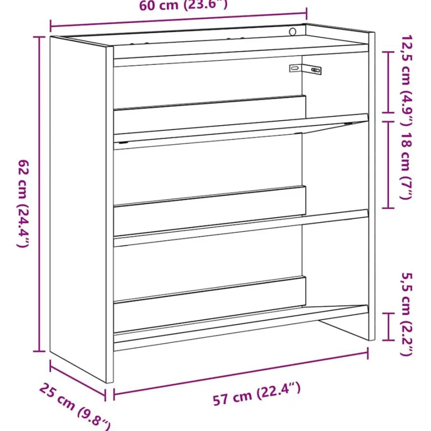 vidaXL Schuhregal Weiß 60x25x62 cm Holzwerkstoff