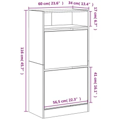 vidaXL Schuhschrank Betongrau 60x34x116 cm Holzwerkstoff