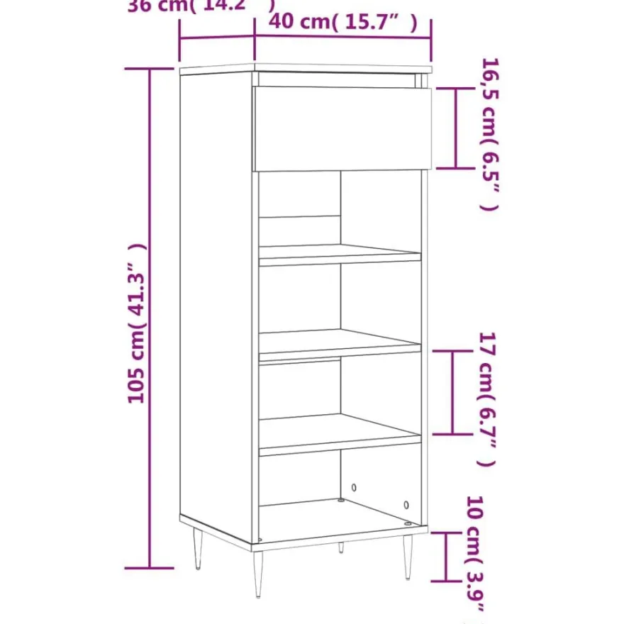 vidaXL Schuhschrank Betongrau 40x36x105 cm Holzwerkstoff