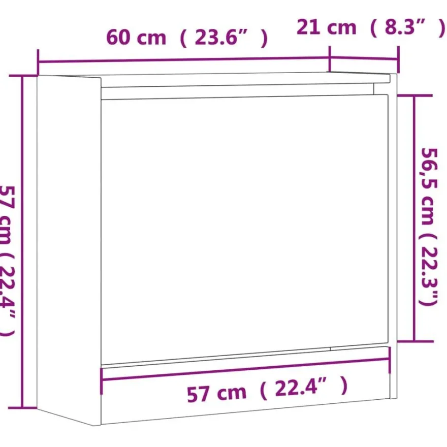 vidaXL Schuhschrank Betongrau 60x21x57 cm Holzwerkstoff