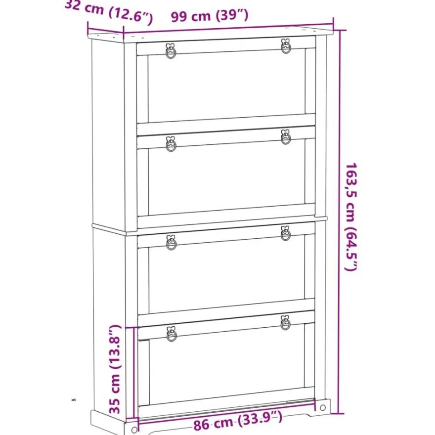 vidaXL Schuhschrank Corona 99x32x163,5 cm Massivholz Kiefer