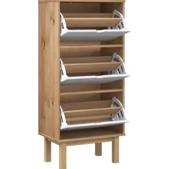 vidaXL Schuhschrank OTTA mit 3 Schubladen Braun&Weiß Massivholz Kiefer