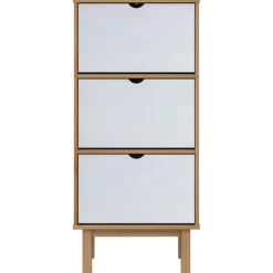 vidaXL Schuhschrank OTTA mit 3 Schubladen Braun&Weiß Massivholz Kiefer