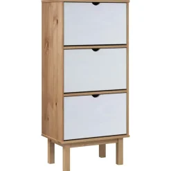 vidaXL Schuhschrank OTTA mit 3 Schubladen Braun&Weiß Massivholz Kiefer