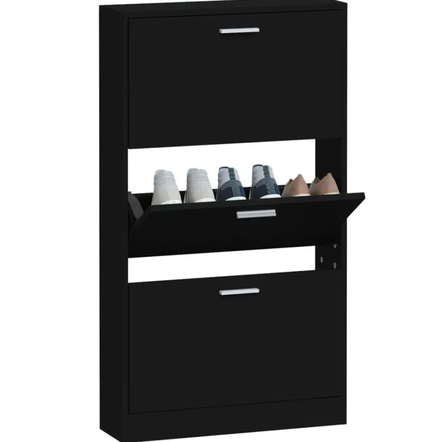 vidaXL Schuhschrank Schwarz 59x17x108 cm Holzwerkstoff