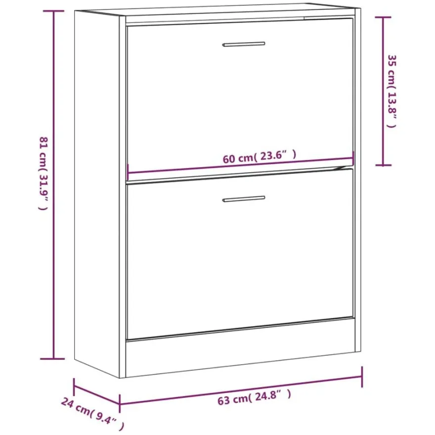 vidaXL Schuhschrank Schwarz 63x24x81 cm Holzwerkstoff