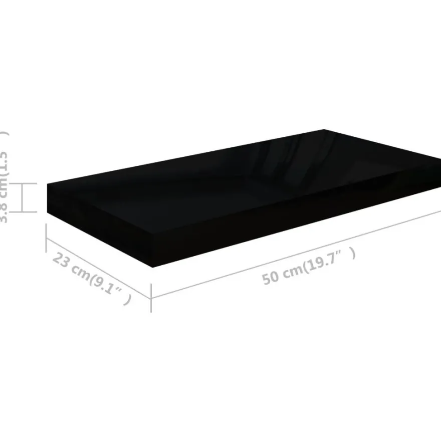 vidaXL Schweberegale 4 Stk. Hochglanz-Schwarz 50x23x3,8 cm MDF