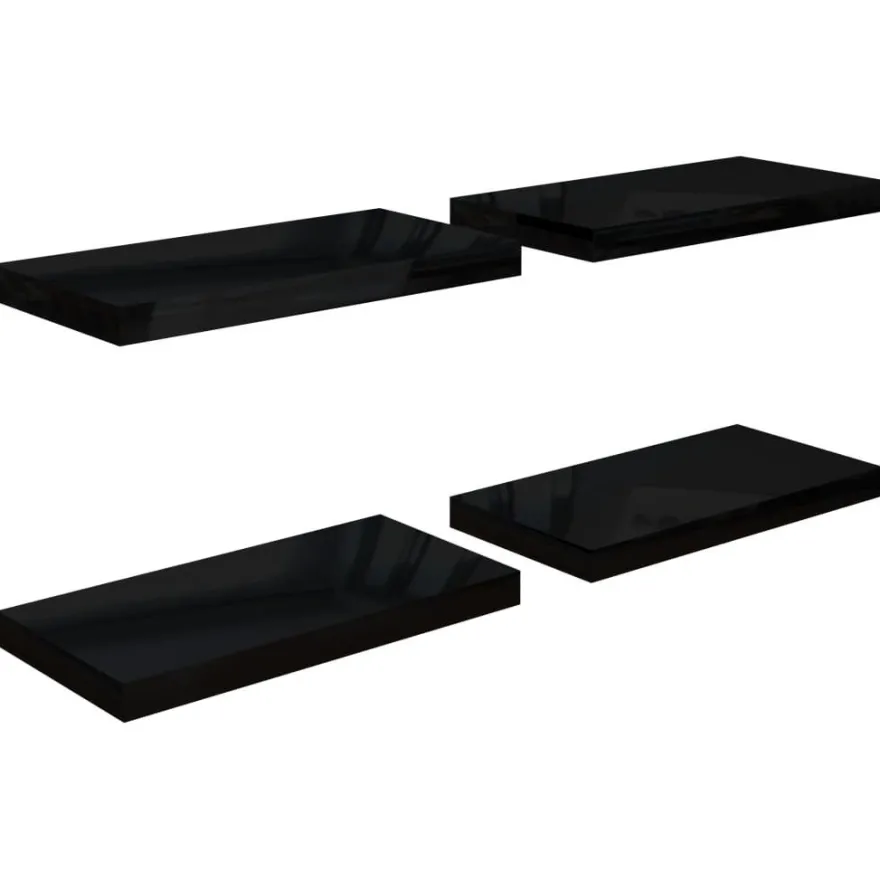 vidaXL Schweberegale 4 Stk. Hochglanz-Schwarz 50x23x3,8 cm MDF