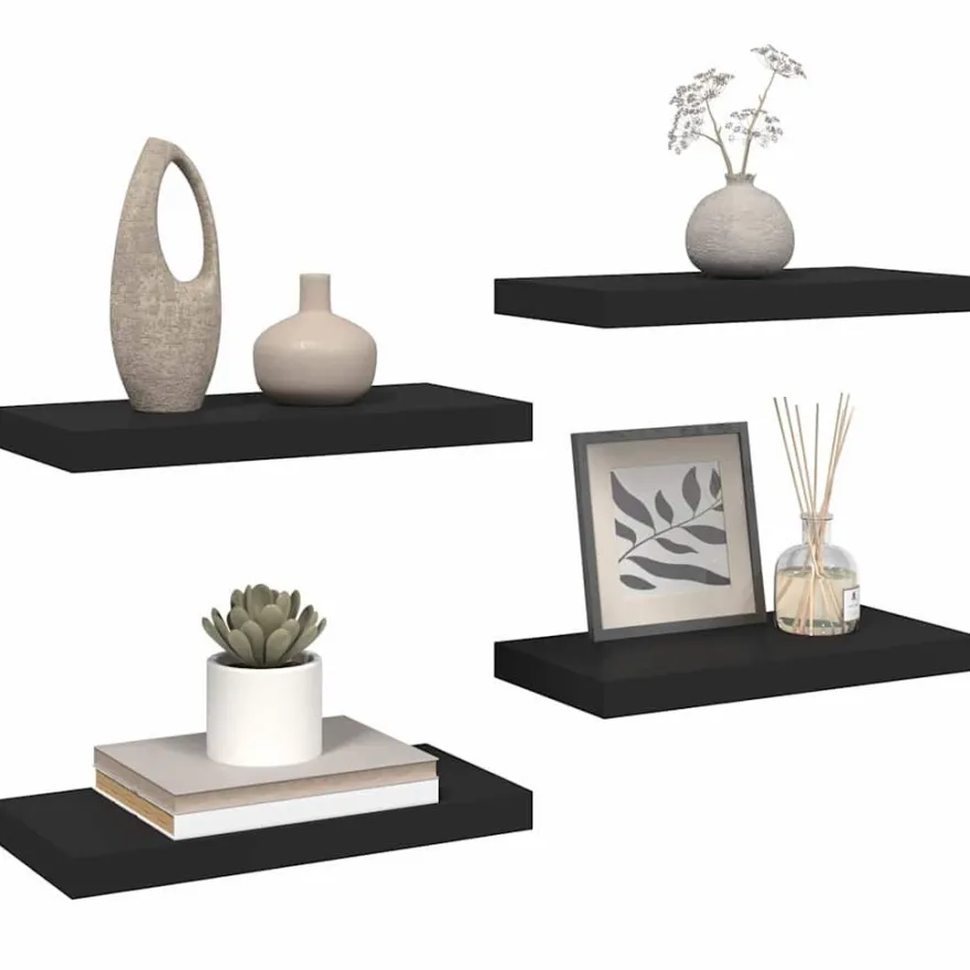 vidaXL Schweberegale 4 Stk. Schwarz 50x23x3,8 cm MDF