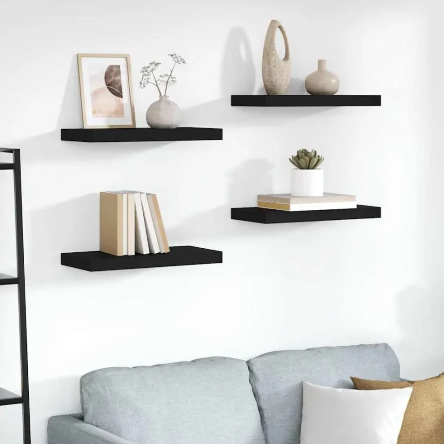 vidaXL Schweberegale 4 Stk. Schwarz 50x23x3,8 cm MDF