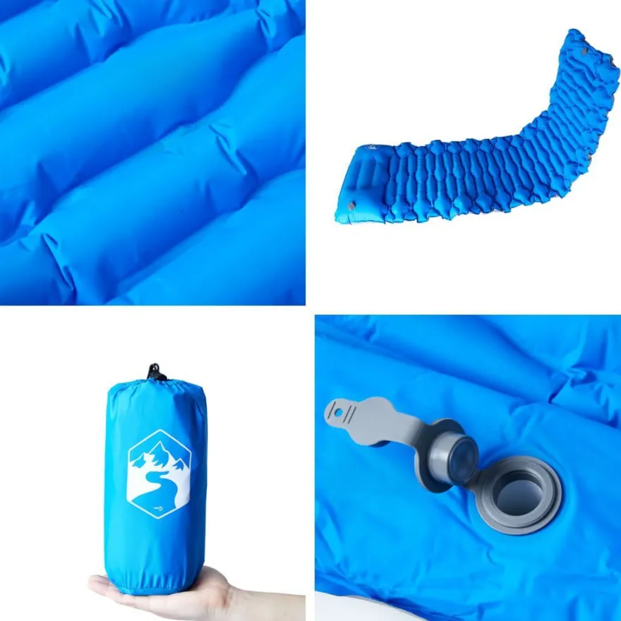 vidaXL Selbstaufblasende Isomatte mit Kissen Blau
