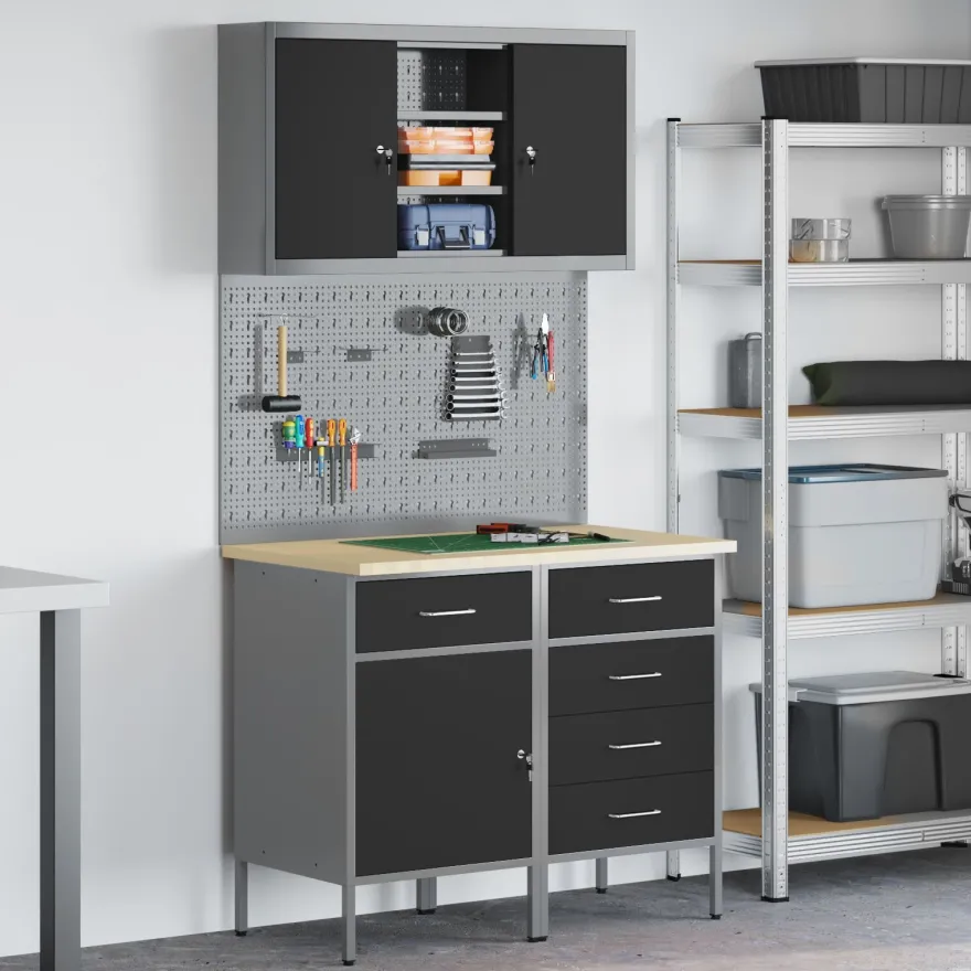 vidaXL Set von 4 Schwarz Stahl Mittel Höhenverstellbar