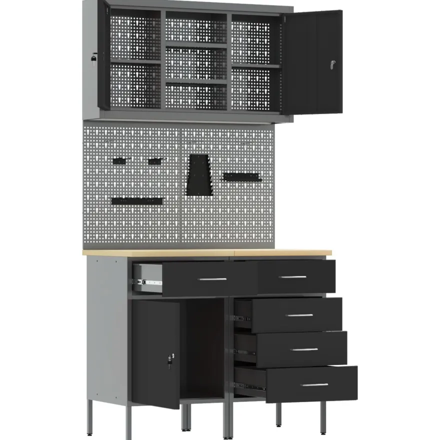 vidaXL Set von 4 Schwarz Stahl Mittel Höhenverstellbar