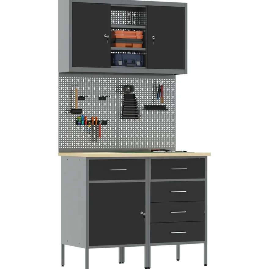 vidaXL Set von 4 Schwarz Stahl Mittel Höhenverstellbar