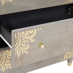 vidaXL Sideboard Grau und Gold 60 x 33 x 75 cm Massivholz Mango