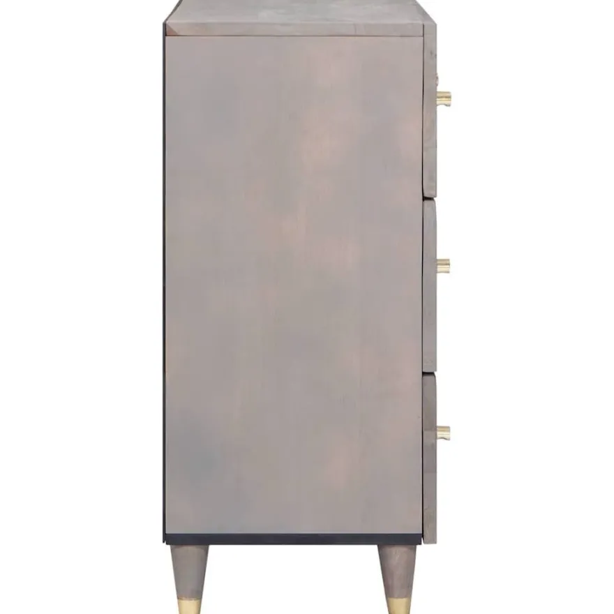 vidaXL Sideboard Grau und Gold 60 x 33 x 75 cm Massivholz Mango