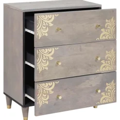 vidaXL Sideboard Grau und Gold 60 x 33 x 75 cm Massivholz Mango