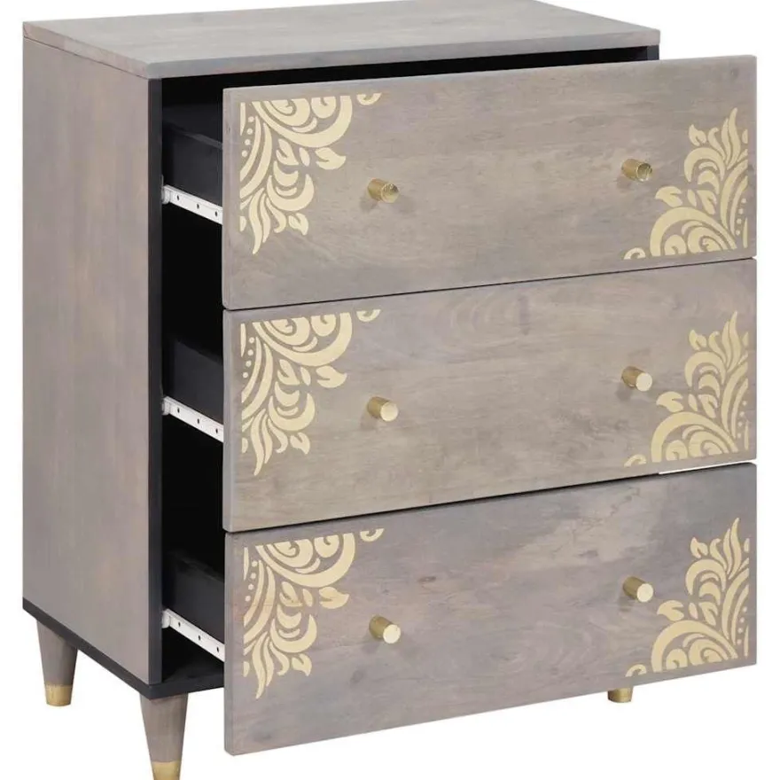 vidaXL Sideboard Grau und Gold 60 x 33 x 75 cm Massivholz Mango