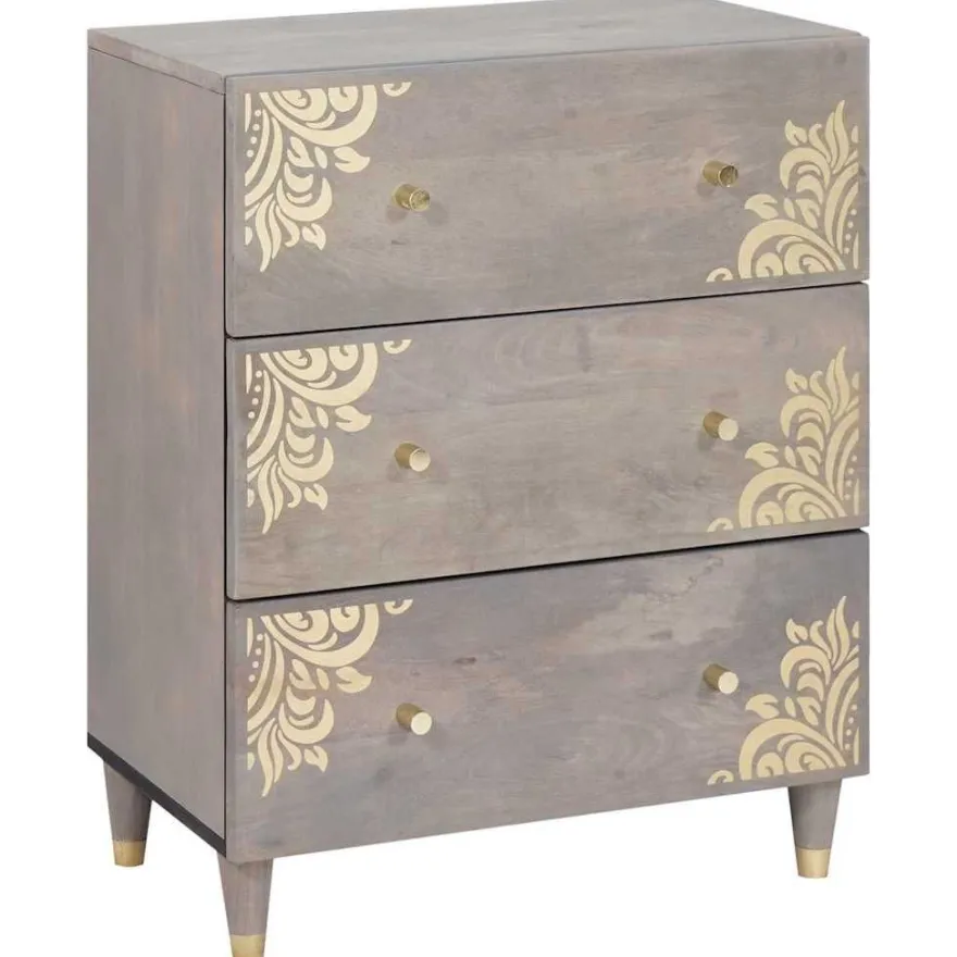vidaXL Sideboard Grau und Gold 60 x 33 x 75 cm Massivholz Mango