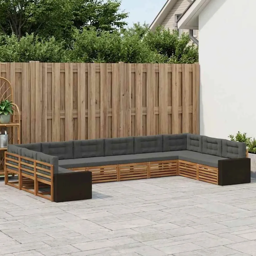vidaXL Sofagarnituren 10 stk. Natur und Anthrazit Massivholz Akazie