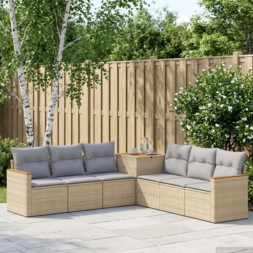 vidaXL Sofa Set 7 pcs Beige und Hellgrau Polyrattan und Stahl