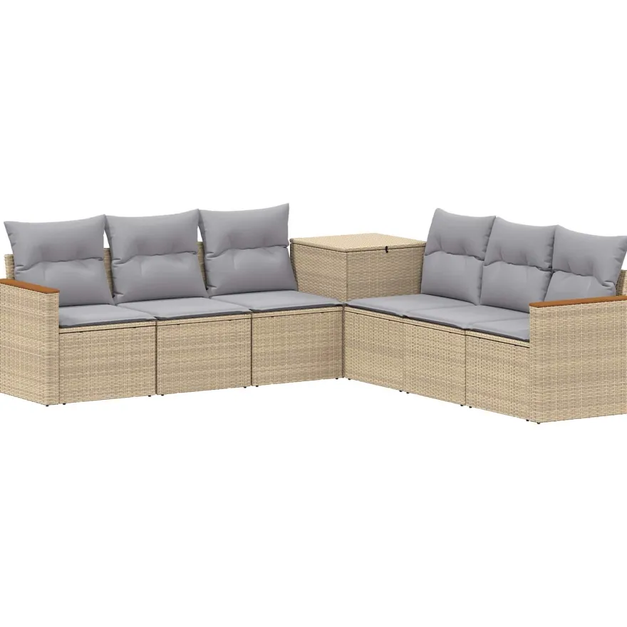 vidaXL Sofa Set 7 pcs Beige und Hellgrau Polyrattan und Stahl