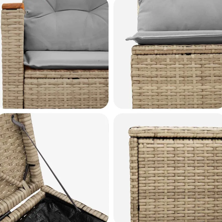 vidaXL Sofa Set 7 pcs Beige und Hellgrau Polyrattan und Stahl