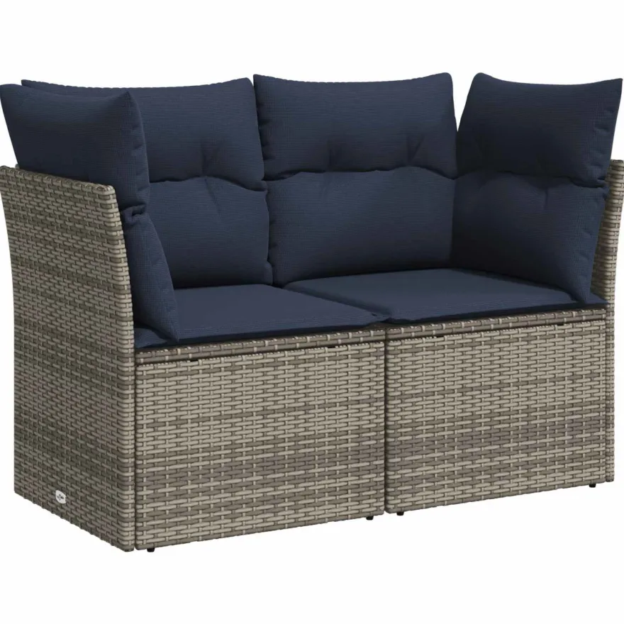 vidaXL Sofa Set 7 pcs Grau und Marineblau Polyrattan und Stahl