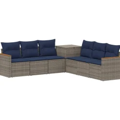 vidaXL Sofa Set 7 pcs Grau und Marineblau Polyrattan und Stahl