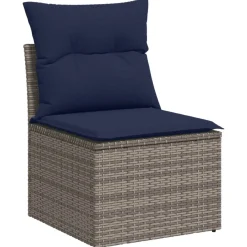 vidaXL Sofa Set 7 pcs Grau und Marineblau Polyrattan und Stahl