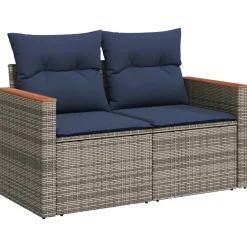 vidaXL Sofa Set 7 pcs Grau und Marineblau Polyrattan und Stahl