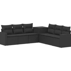 vidaXL Sofa Set 7 pcs Schwarz Polyrattan und Stahl