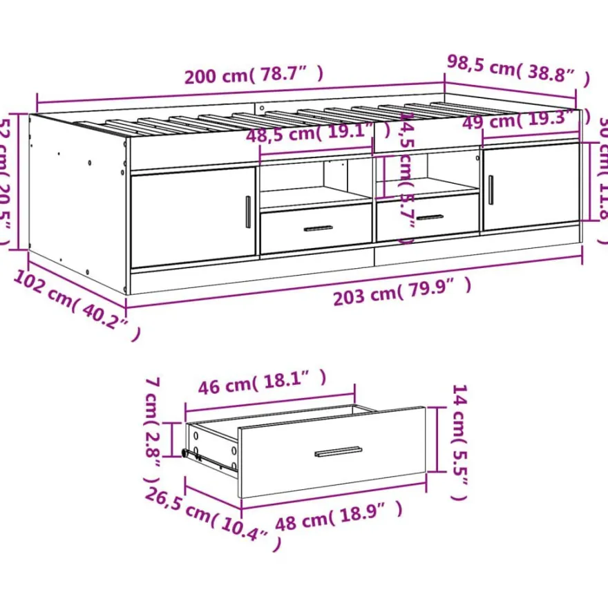 vidaXL Tagesbett mit Schubladen ohne Matratze Weiß 100x200 cm