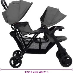 vidaXL Tandem-Zwillingskinderwagen Dunkelgrau Stahl