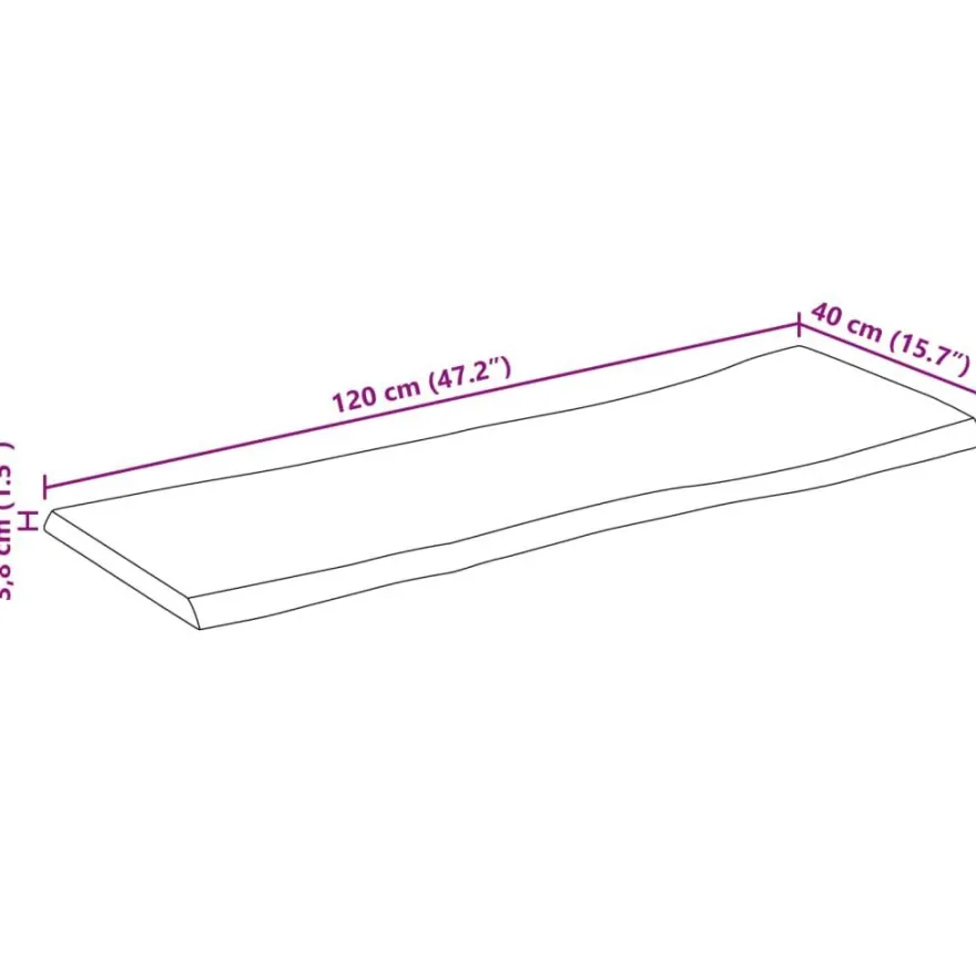 vidaXL Tischplatte mit Baumkante 120x40x3,8 cm Raues Mango Massivholz