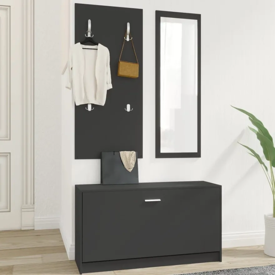 vidaXL 3-tlg. Flurmöbel-Set Schwarz Holzwerkstoff