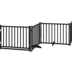 vidaXL 6-tlg. Hundetor mit Tür Faltbar Schwarz 480 cm Pappelholz