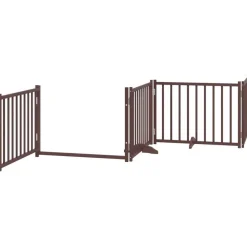 vidaXL 4-tlg. Hundetor mit Tür Faltbar Braun Eiche 320 cm Tannenholz