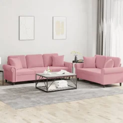 vidaXL 2-tlg. Sofagarnitur mit Kissen Rosa Samt