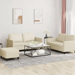 vidaXL 3-tlg. Sofagarnitur mit Kissen Creme Kunstleder