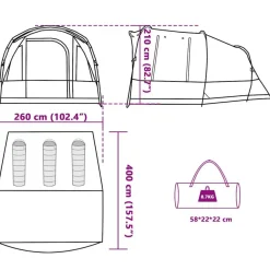 vidaXL Tunnelzelt 3 Personen Grün Wasserdicht