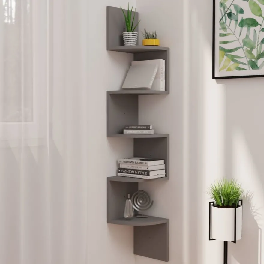 vidaXL Wand-Eckregal Grau 19x19x123 cm Holzwerkstoff