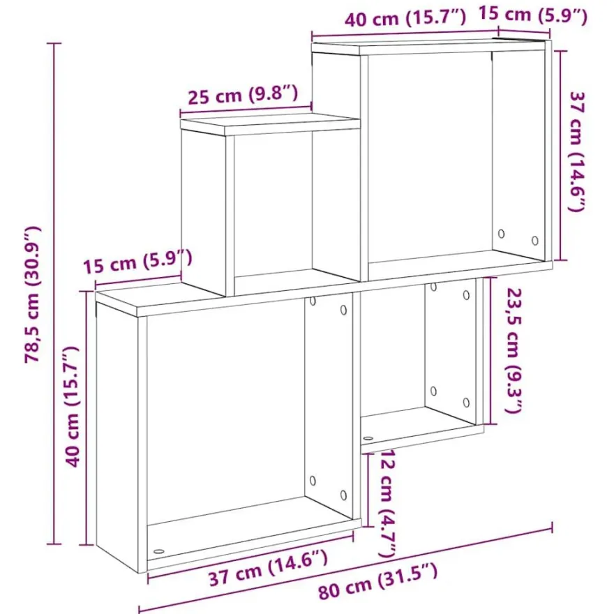 vidaXL Wandregal Artisan-Eiche 80x15x78,5 cm Holzwerkstoff
