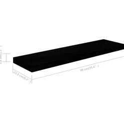 vidaXL Wandregale Schwebend 4 Stk. Hochglanz-Schwarz 90x23,5x3,8cm MDF