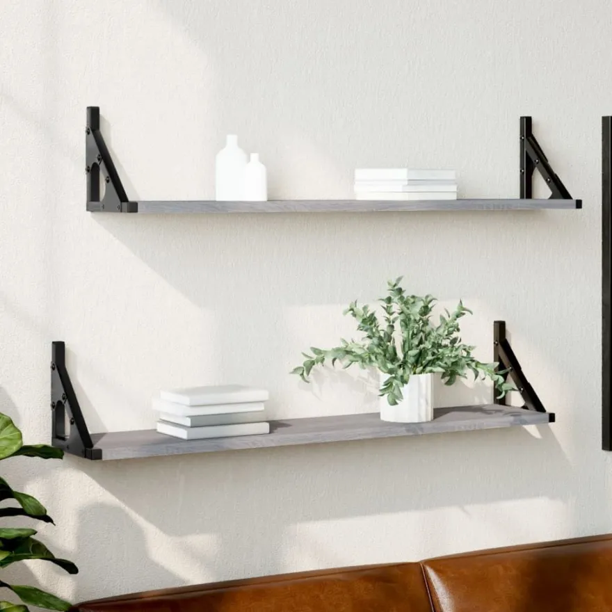 vidaXL Wandregale 2 Stk. Grau Sonoma 80x15x15,5 cm Holzwerkstoff
