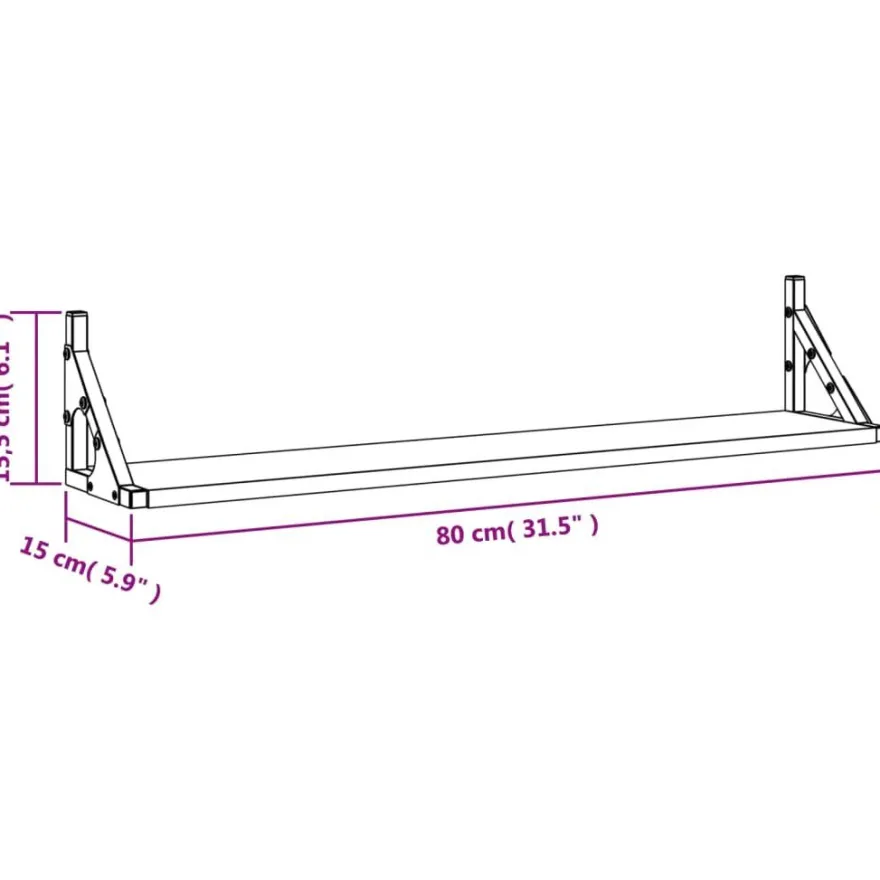 vidaXL Wandregale 2 Stk. Grau Sonoma 80x15x15,5 cm Holzwerkstoff