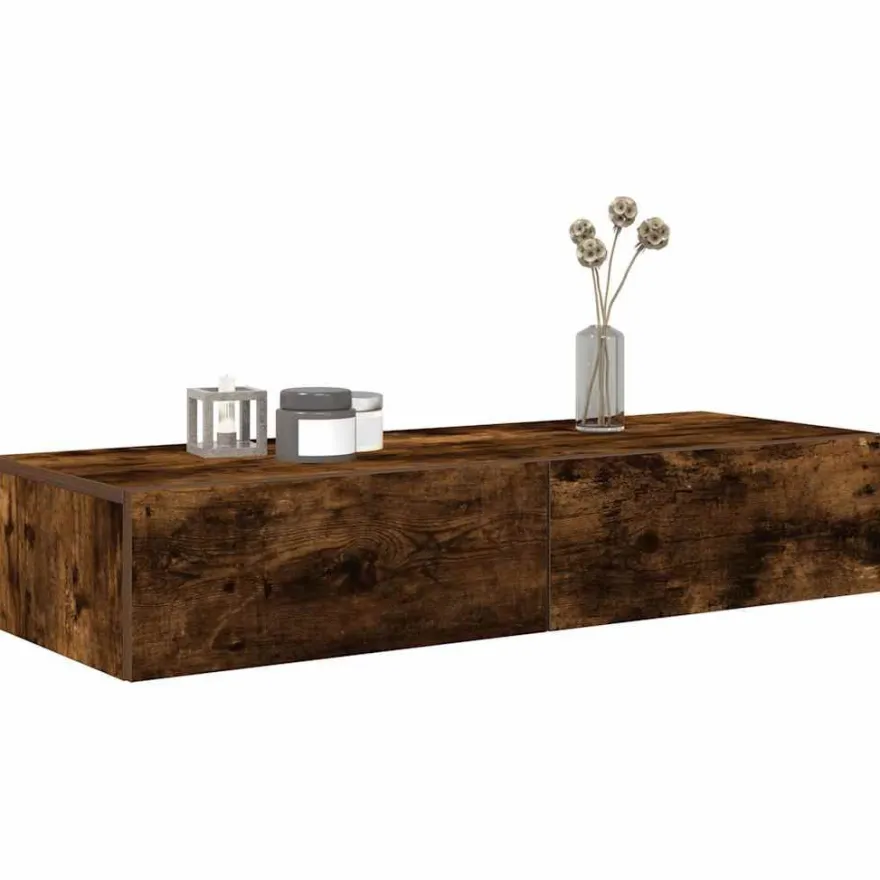 vidaXL Wandregal mit Schubladen Räuchereiche 100x36x19cm Holzwerkstoff